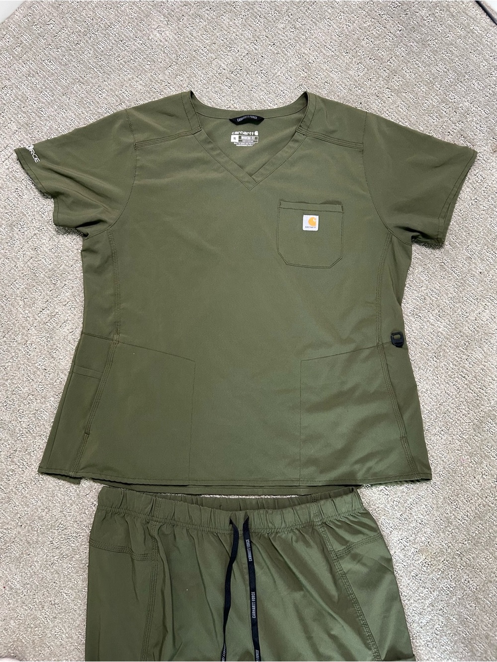 Carhartt Force Medical Scrub Set Unisex Size XL Green Top Pants Uniform Stretch